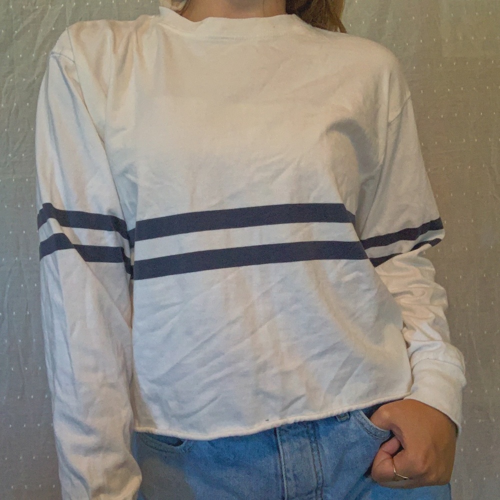 Brandy Melville Navy Blue stripe white long sleeve